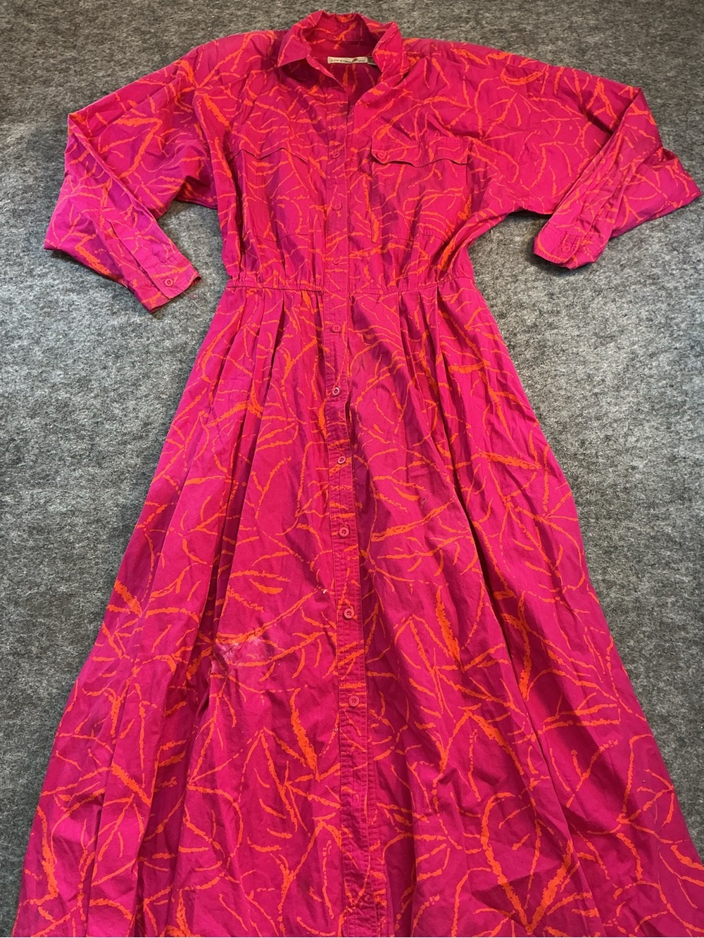 Liz Claiborne Bright Pink & Orange Button-Front Shirt Dress Size 12